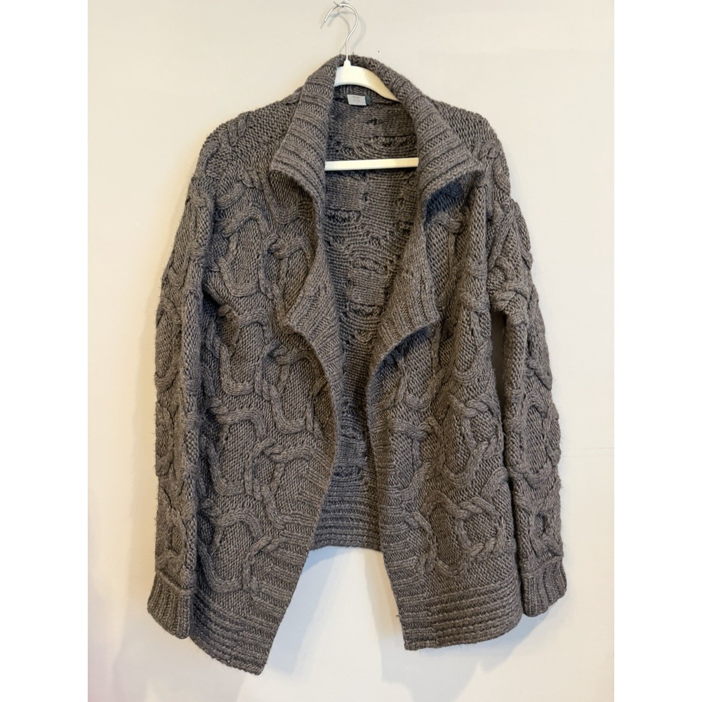 J Crew Brown Chocolate Cableknit Wool Mohair Blend Cardigan Medium Fisherman